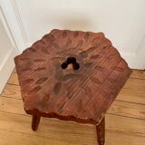 Vintage wooden tripod stool with turned legs