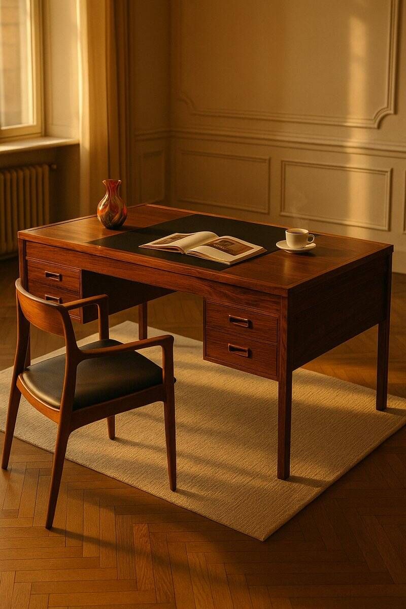 Danish executive desk in rosewood with black leather inlay from Søren Willadsen Møbelfabrik, 1960s