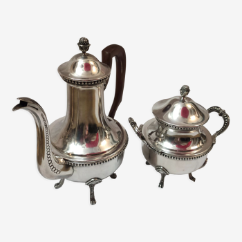 Coffee maker and silver metal sugar bowl, early twentieth century