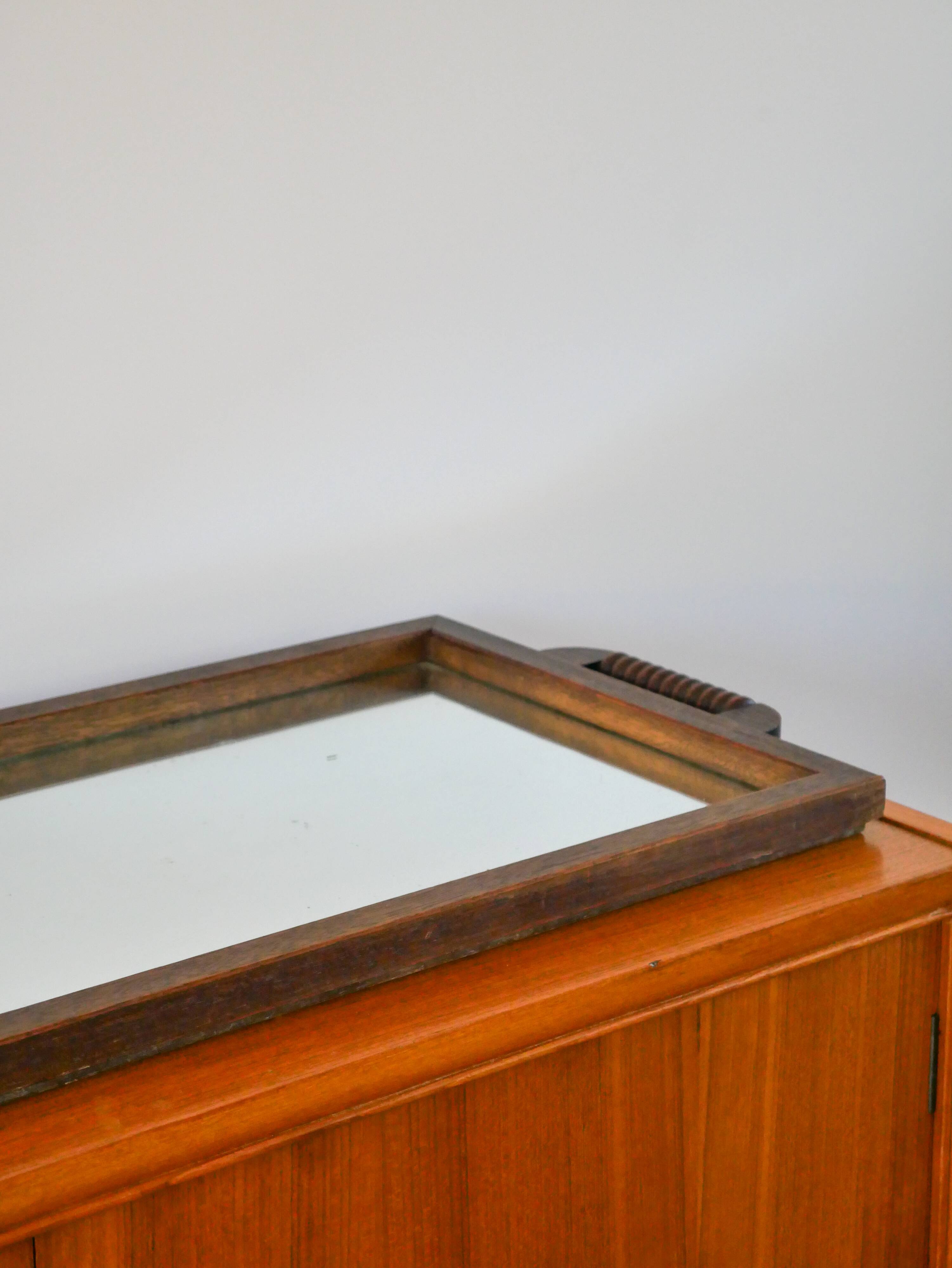 Large wooden mirror tray, turned wooden handles, 1940