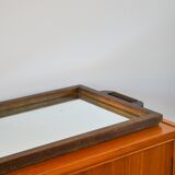 Large wooden mirror tray, turned wooden handles, 1940