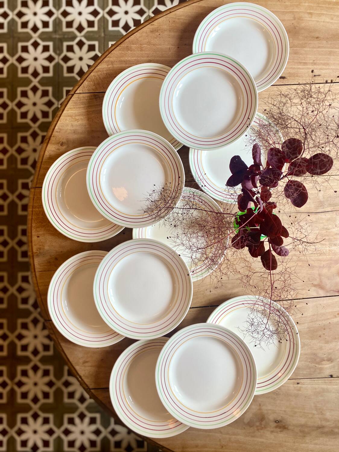 Set of 12 vintage flat plates, Jeannio de Gien model