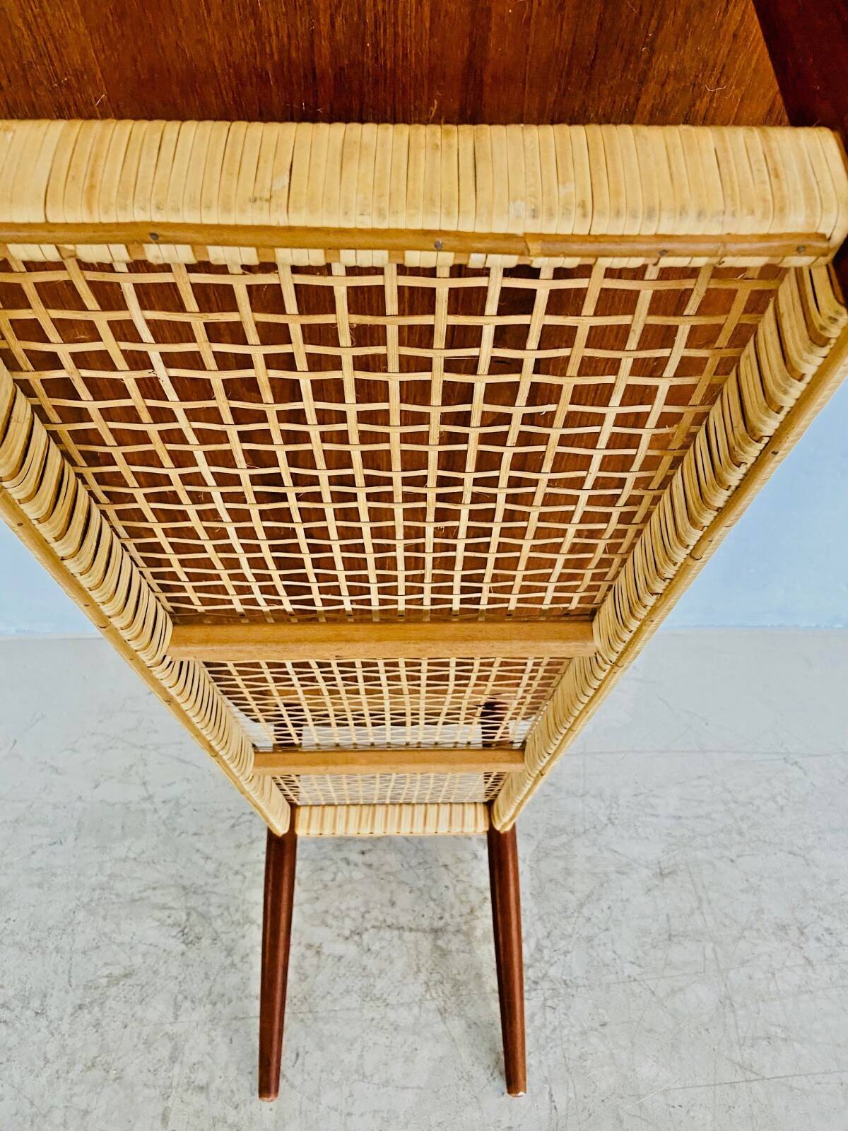 Vintage Danish mid-century teak and rattan coffee table 1960s
