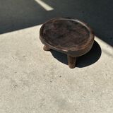 Small tripod stool low in dark brown upcycled teak