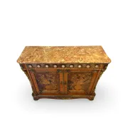 An antique French Louis XVI-style marble-top side cabinet