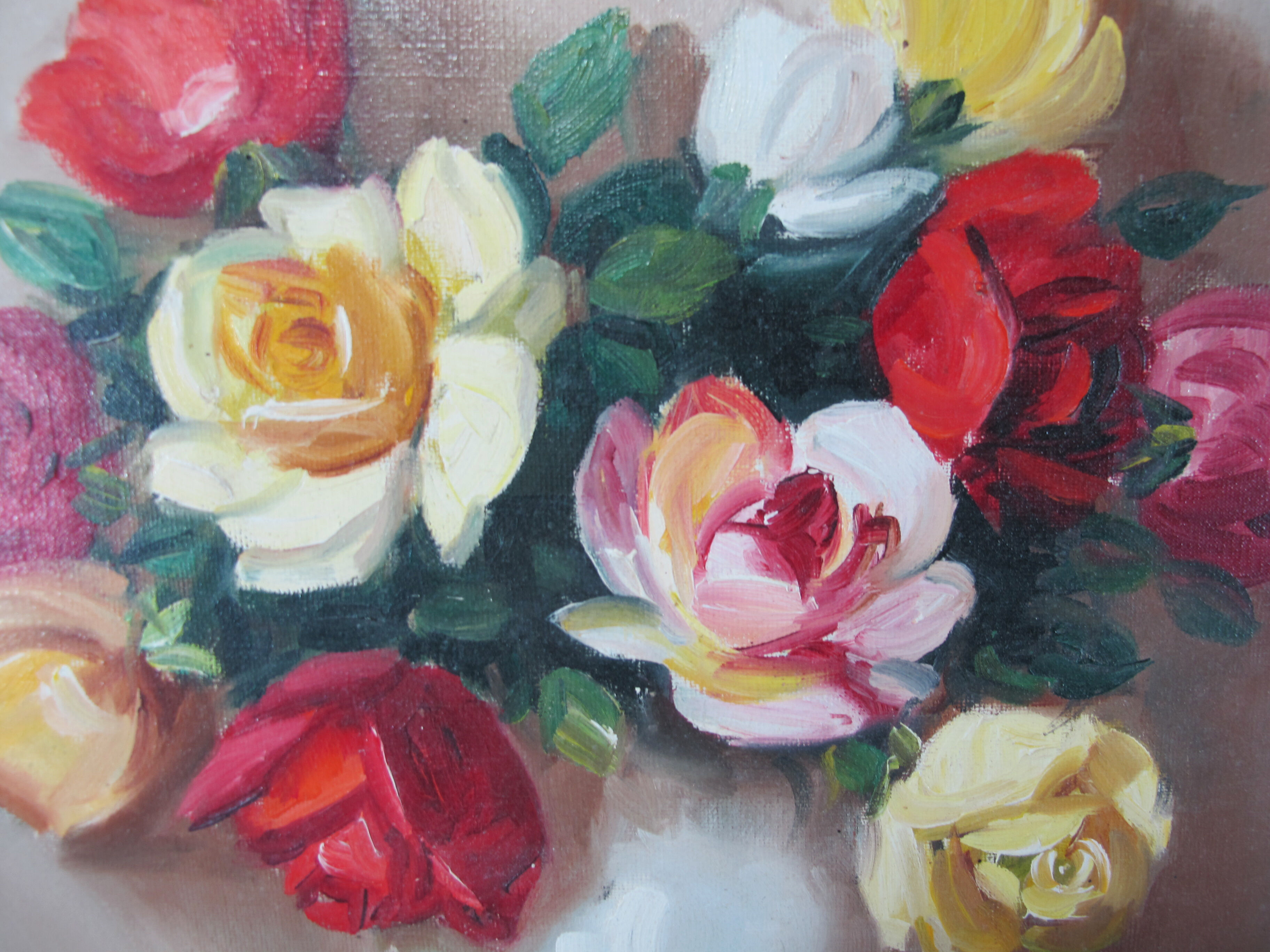 Oil on canvas still life vase bouquet of flowers signed