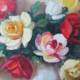 Oil on canvas still life vase bouquet of flowers signed