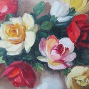 Oil on canvas still life vase bouquet of flowers signed