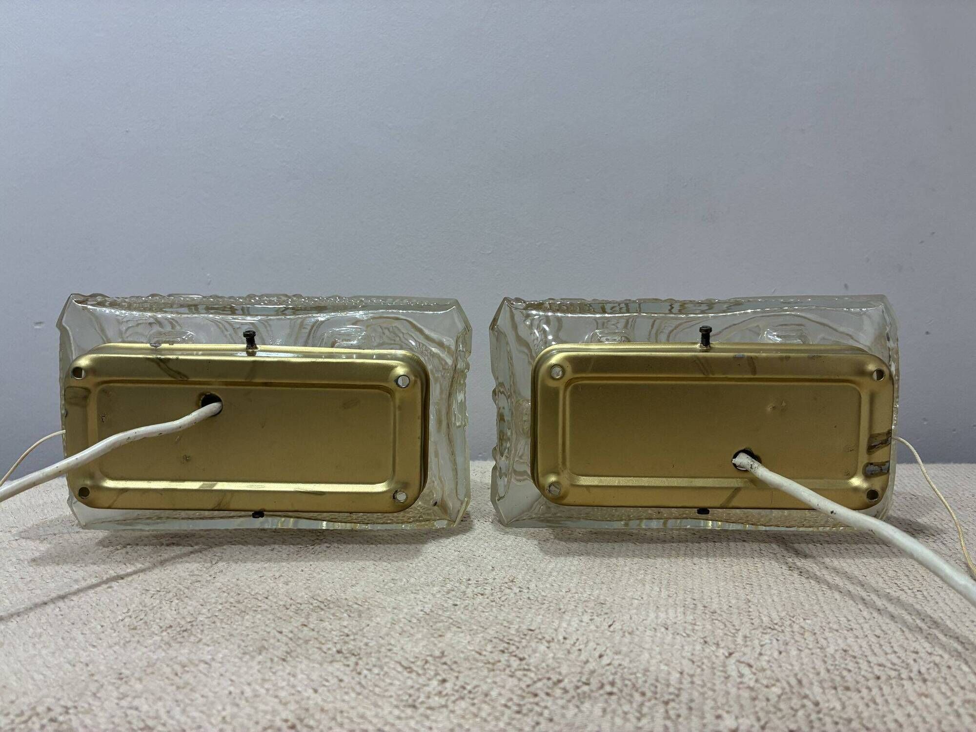 Pair of textured cut glass wall lights, 1970s