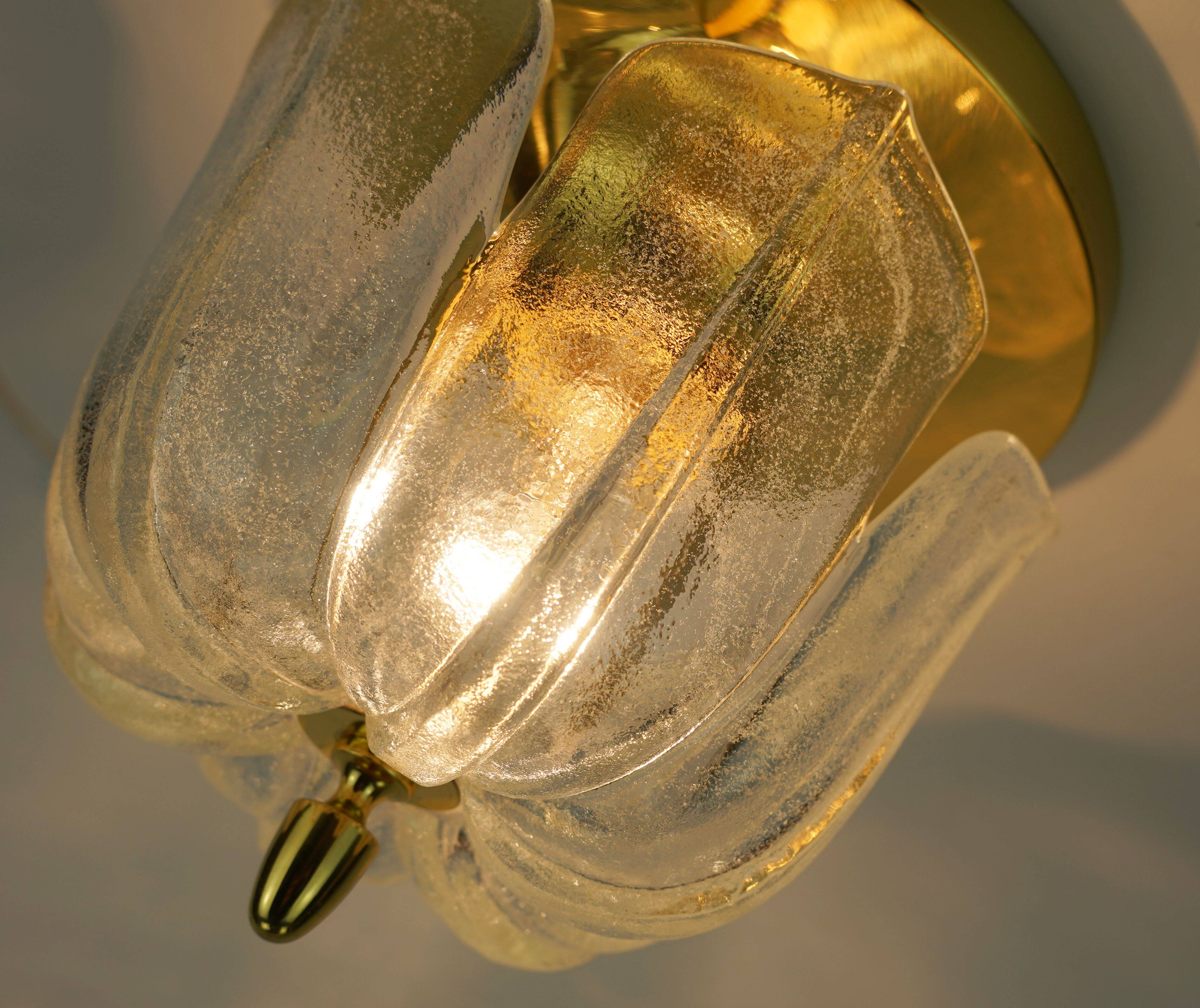 Limburg flush mount model a475 3031 flower-shaped glass shade and brass 70s