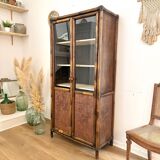 Glass cabinet in bamboo and cane