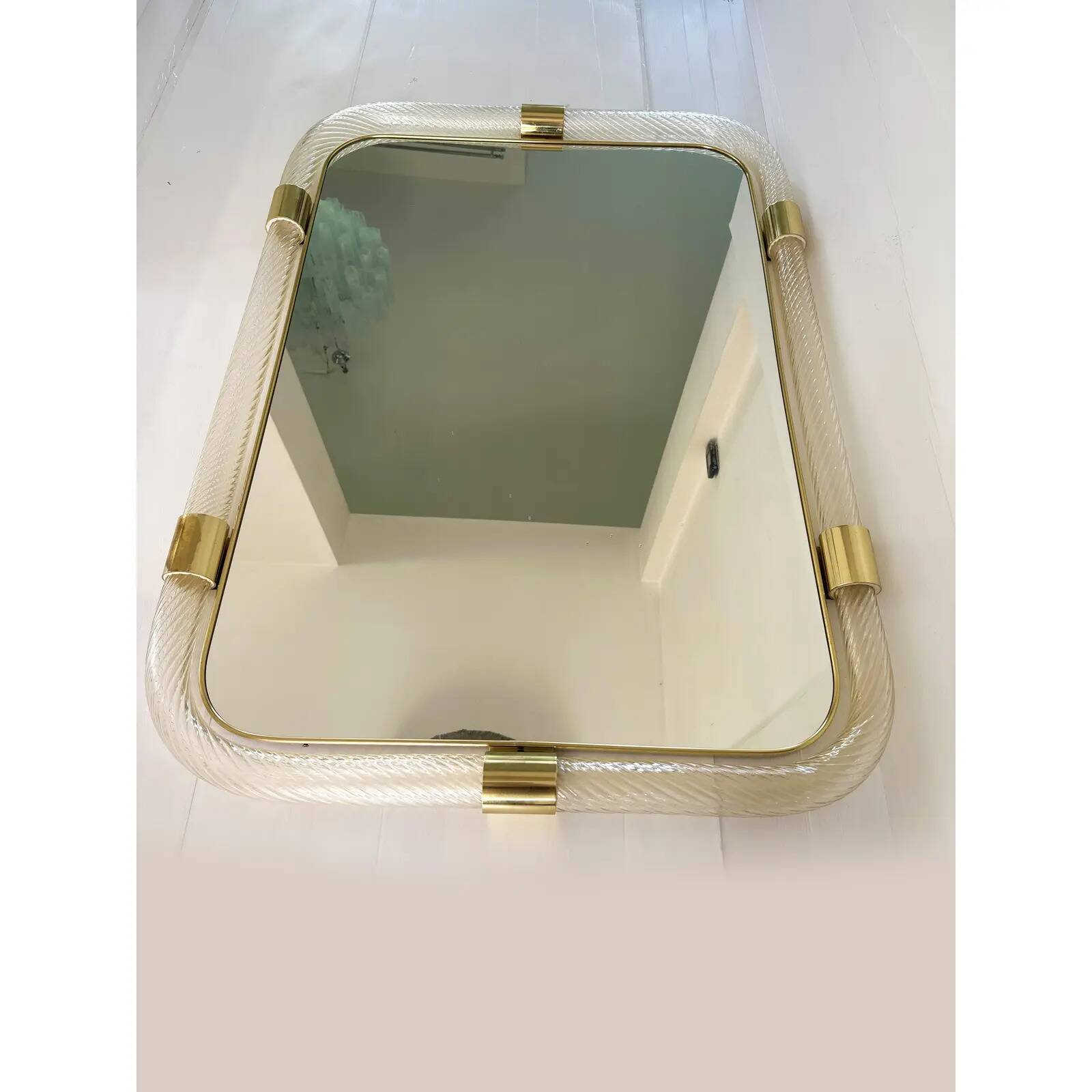 Scenographic Italian “Torciglione-Torchon” Murano Glass Wall Mirror