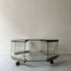 Hexagonal coffee table on wheels in glass and brass by Galloti & Radice, Italy 1970