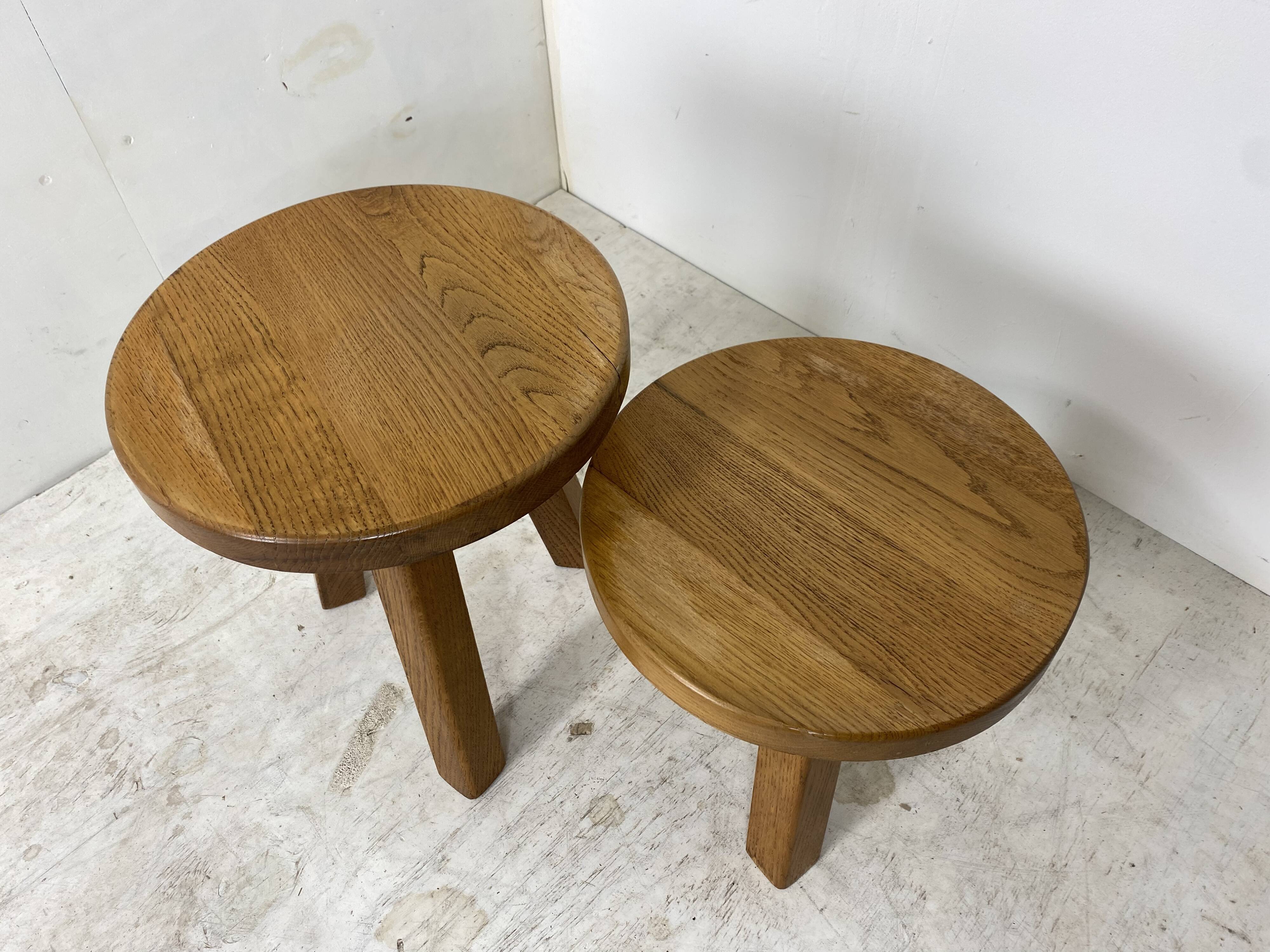 Tables d’appoint vintage brutalistes en chêne années 1960, ensemble de 3
