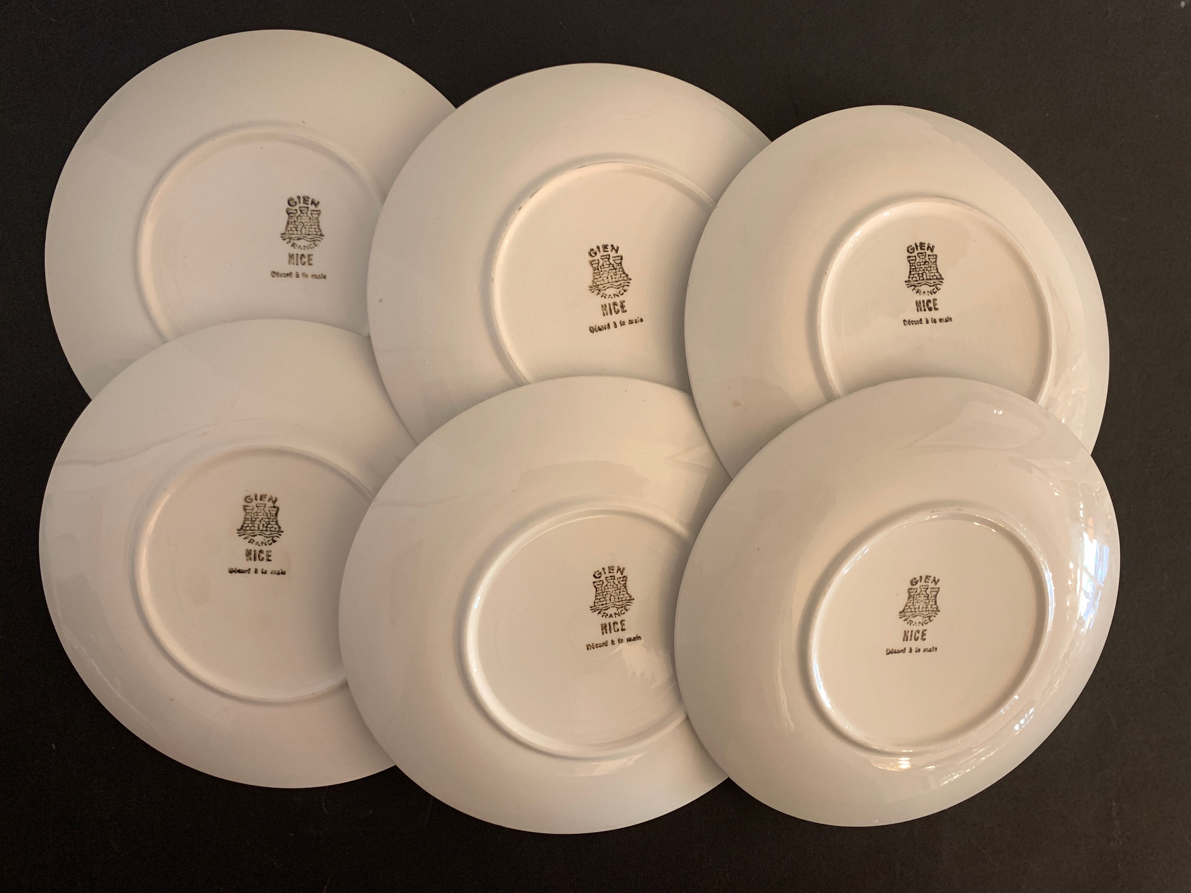 6 Gien dessert plates, Nice model, 1950