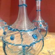 18th Century Italian Murano Clear Glass and Blue Trimmed Blown Glass Bottle