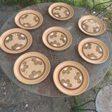 8 assiettes plates motifs fleurs en gres sarreguemines france vintage