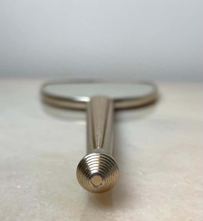 Toiletry set - metal and silk brush and hand mirror England from the 50s