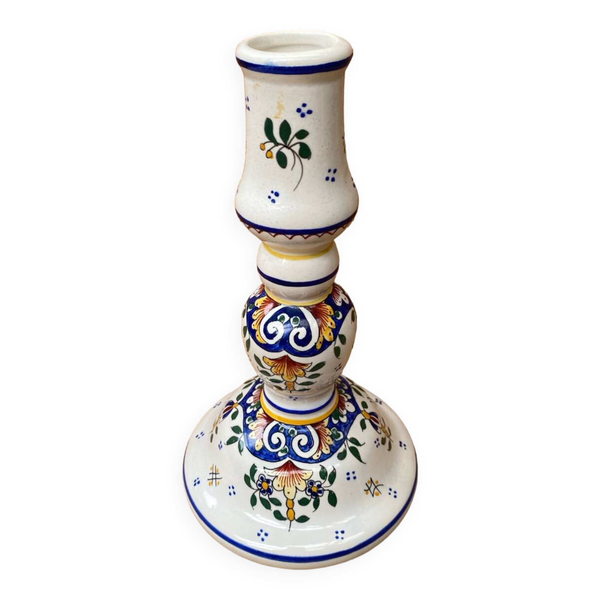 Old candle holder r. delarue rouen decor white ceramic painted vintage