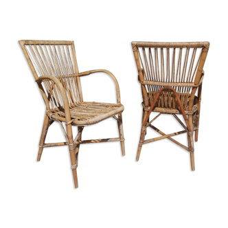 Pair of Audoux & Minnet rattan armchairs