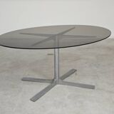 Dining table in glass, aluminum and chrome steel