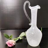 Murano Glass Pitcher Vase with White and Transparent Canes, Italy