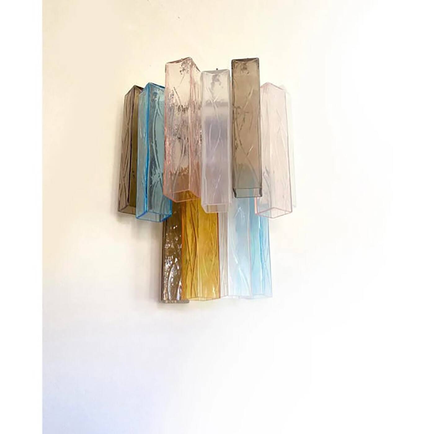 Lot of 4 Multicolored "Squared" Murano Style Glass Wall Sconces