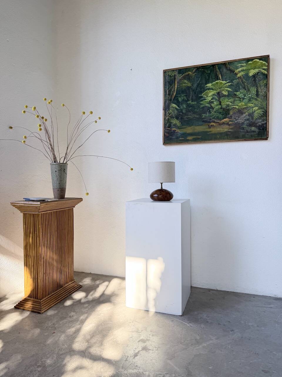 Brutalist olive wood table lamp 1970
