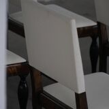 Set of 6 Swedish Grace dining chairs in birch with new upholstery, 1920s.