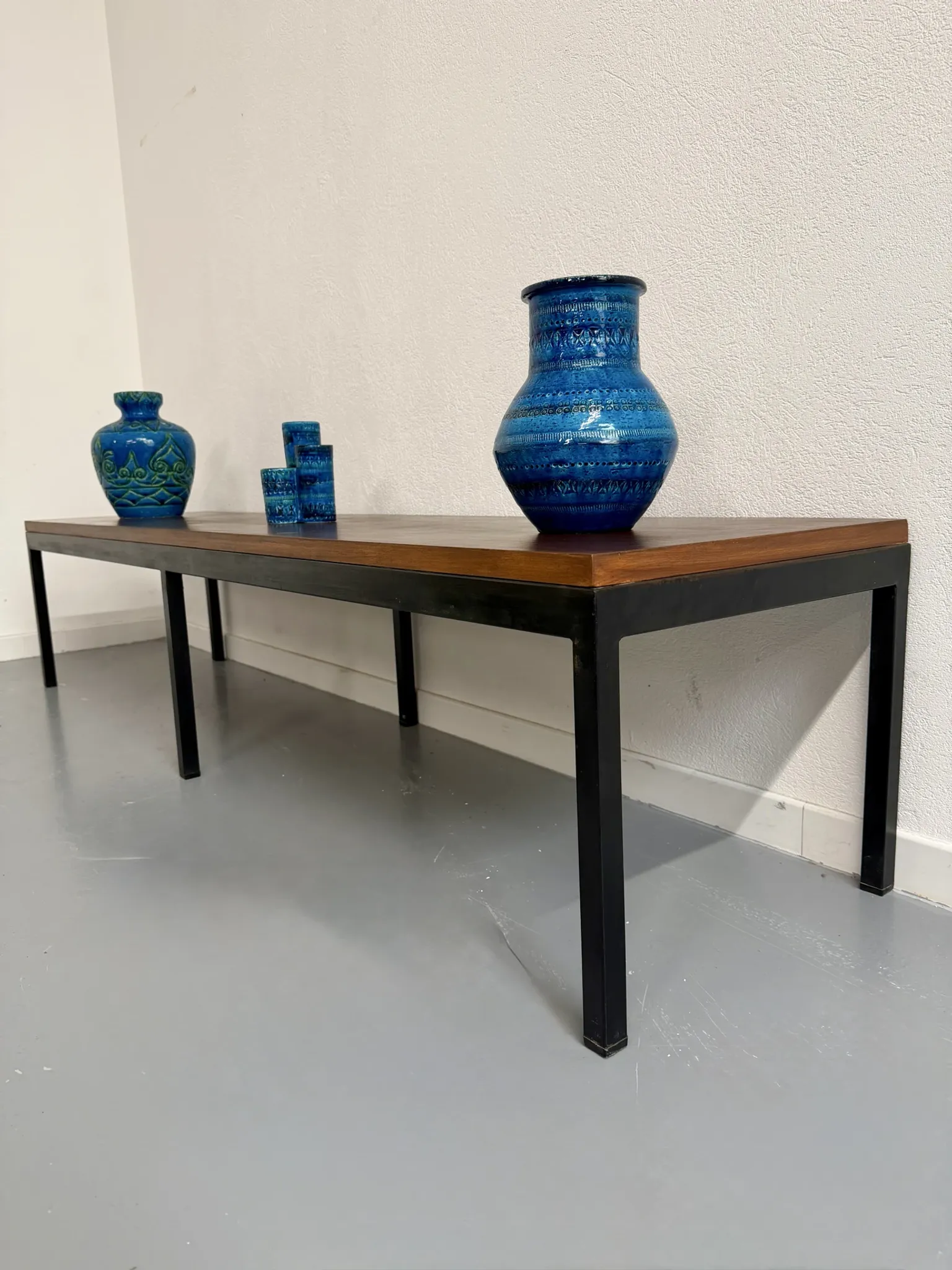 Large coffee table / modernist side table in wood and metal an60