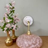 Elbow wall light, vintage glass lampshade from Clichy in pink.