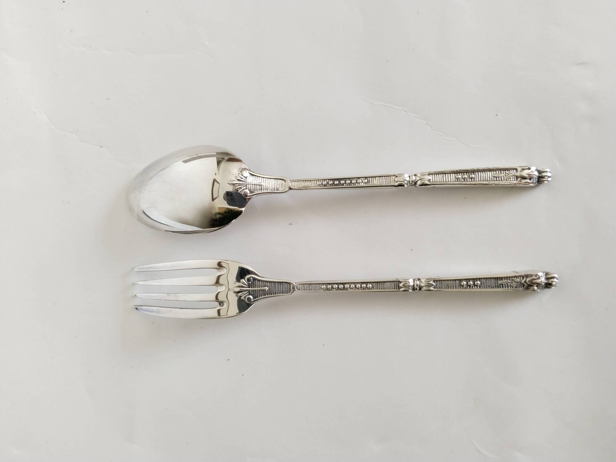 Children's silver cutlery, 1 fork and 1 spoon Saint Médard