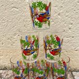 Six vintage parakeet glasses