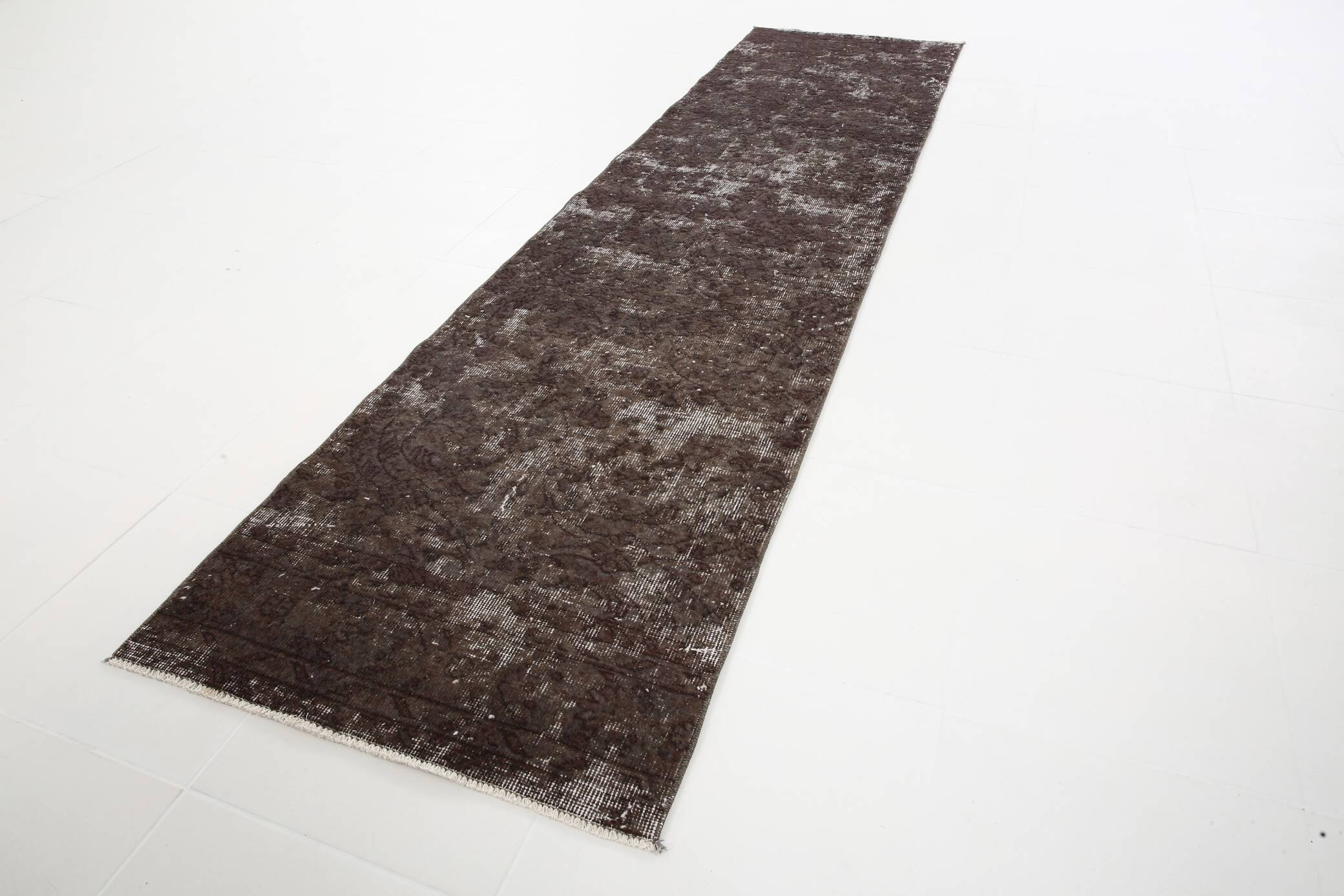 2x10 Soft Wool Dark Gray Turkish Vintage Runner Rug