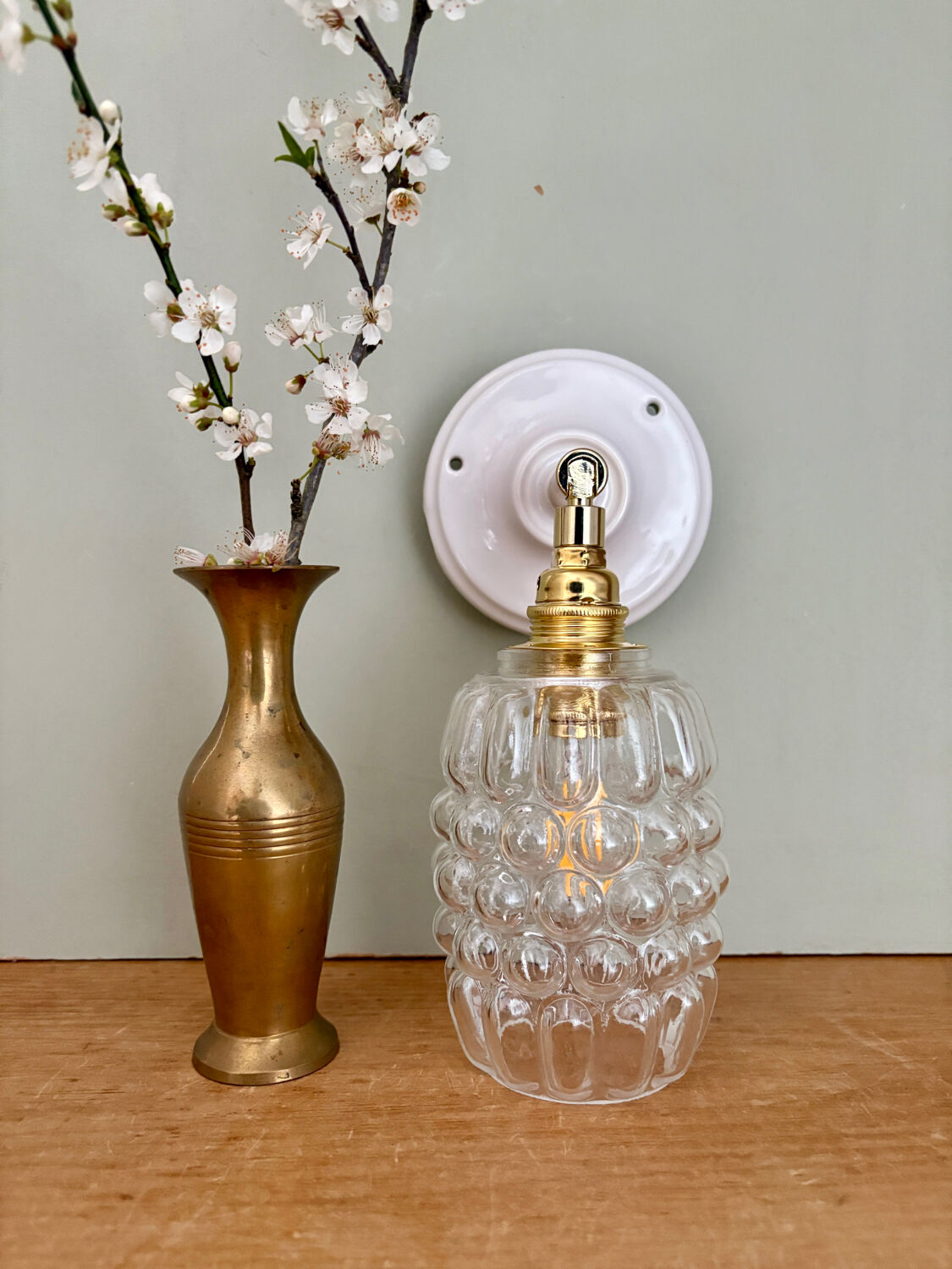 Vintage bubble glass tulip wall light