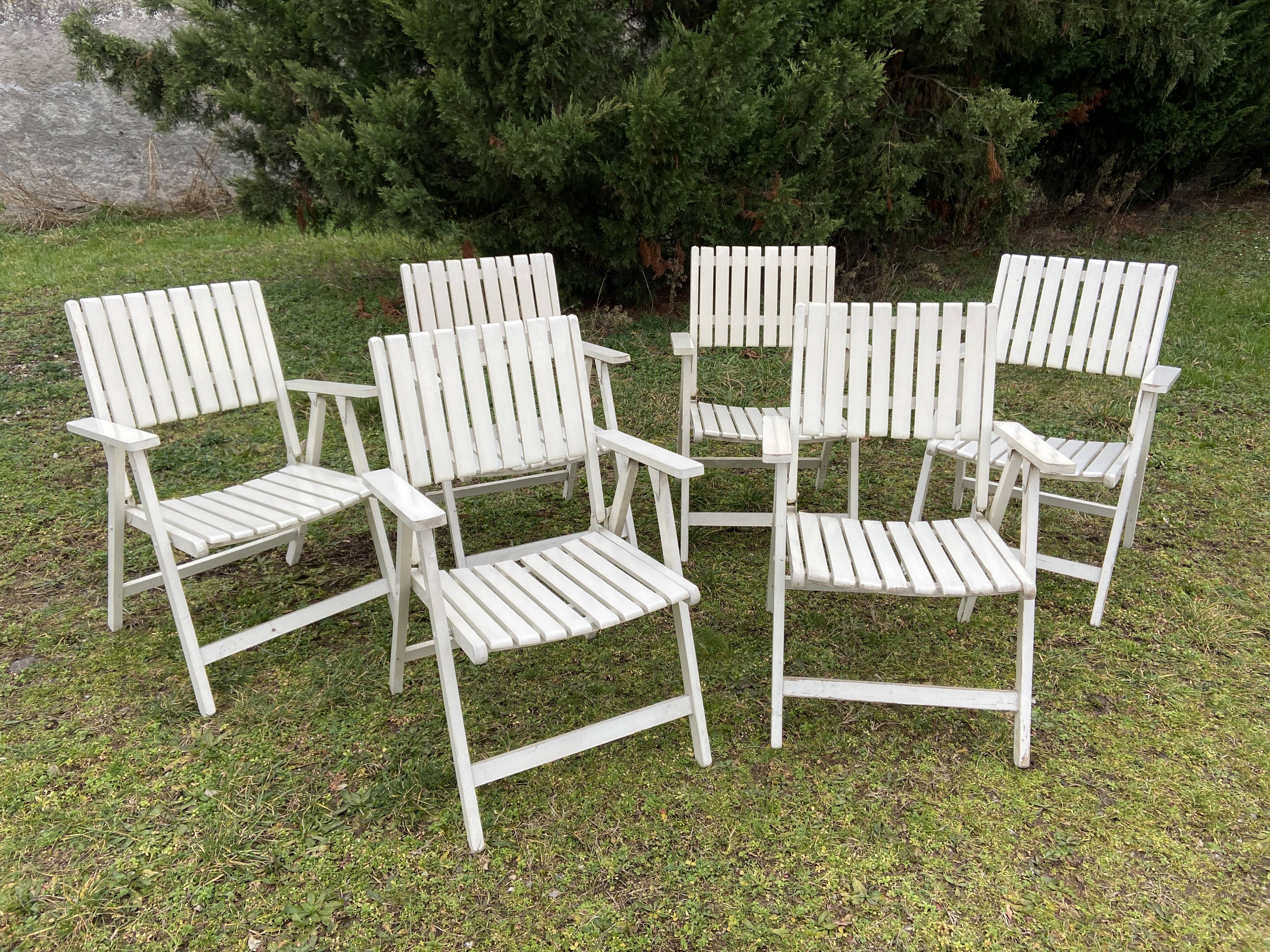 6 vintage wooden folding garden armchairs