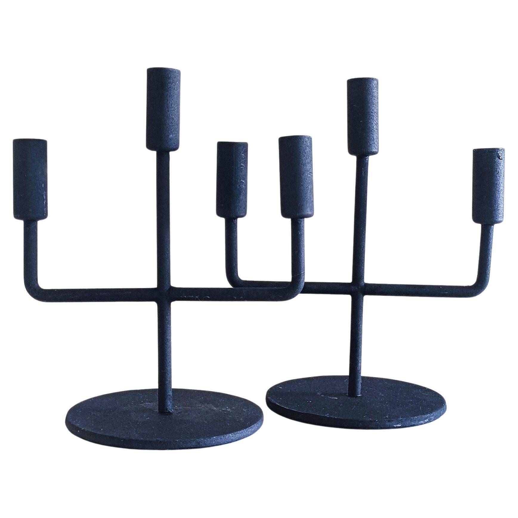 Midcentury Brutalist Forged Iron Candelabra Pair, Germany, 1950s