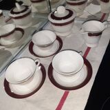 Vintage coffee service for 3 people in cream white with gold burgundy edging