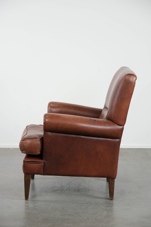 Comfortable Armchair Made of Cognac-Coloured Cow Leather in English Style
