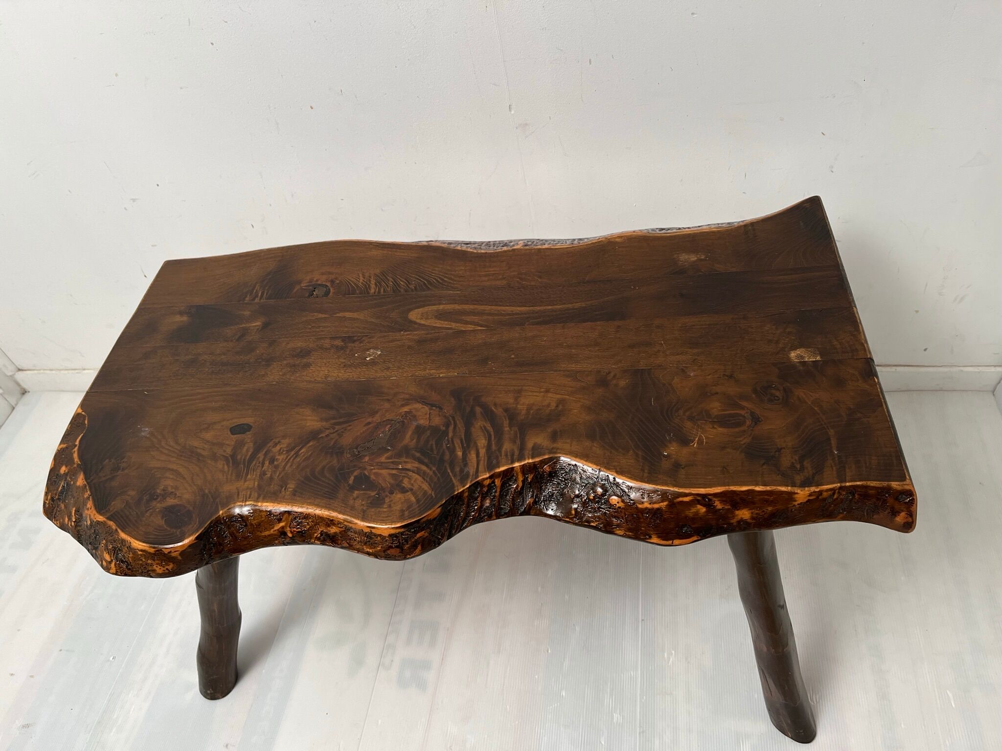 Brutalist vintage coffee table and 2 stools