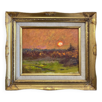 Tableau HSP "Paysage crépusculaire" école post impressionniste