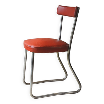 Chaise Thonet, acier, skaï rouge Bauhaus 1950