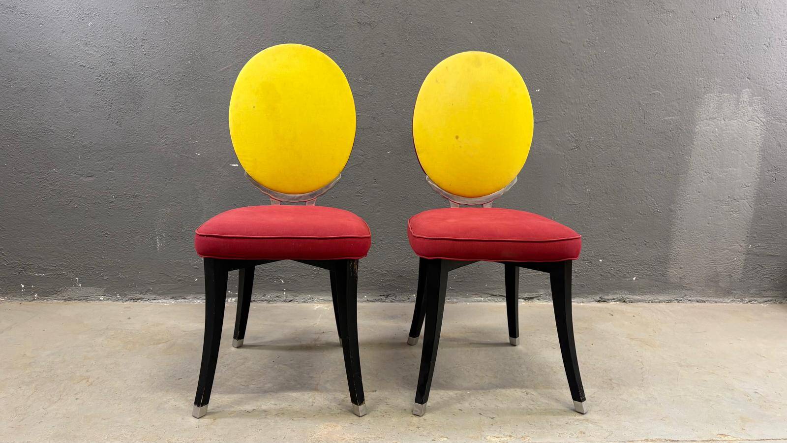 Pair of medallion chairs, Funny Valentine model, by Jean-Charles de Castelbajac, 20th century