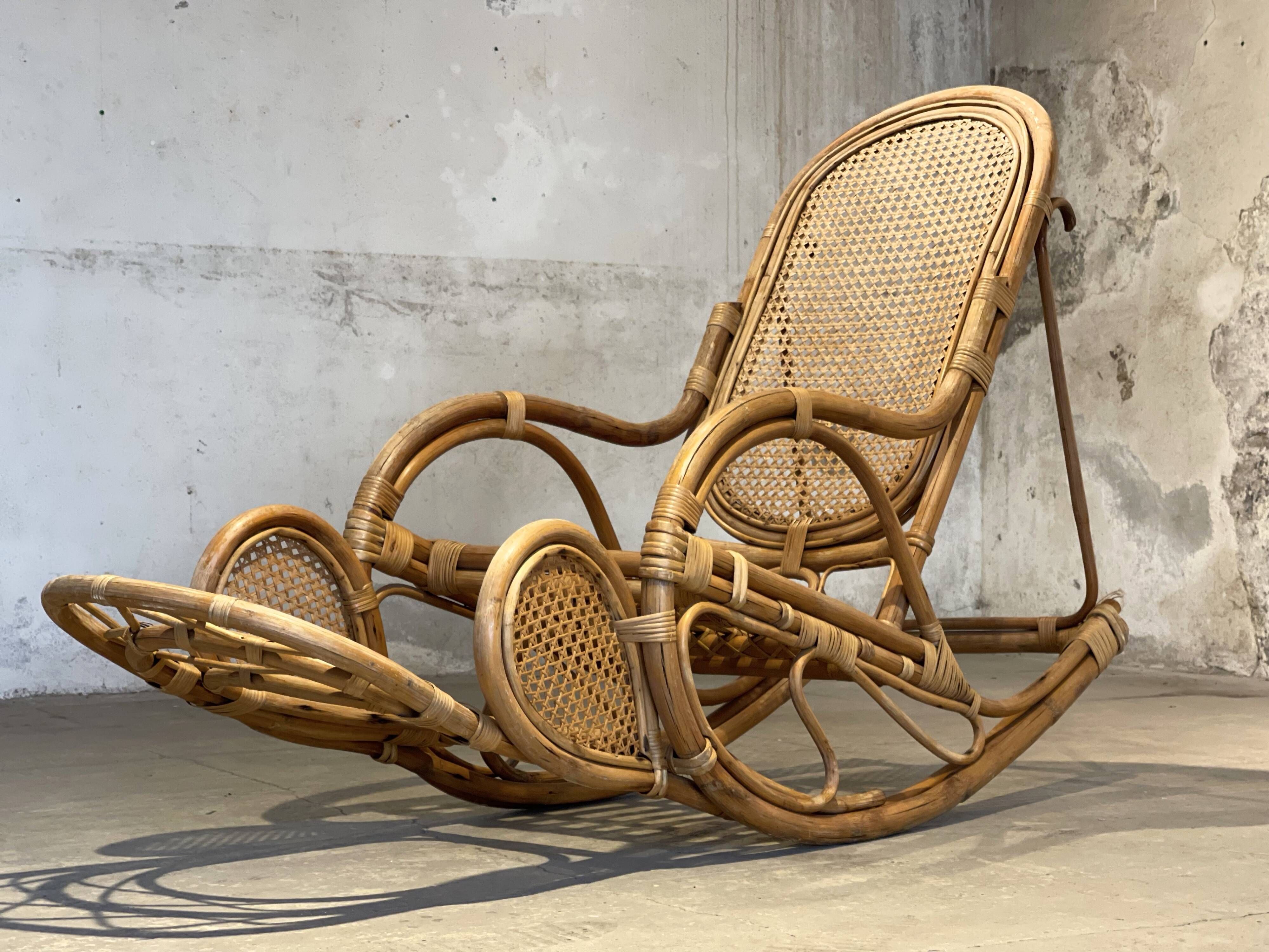 XXL vintage rattan garden armchair or deck chair