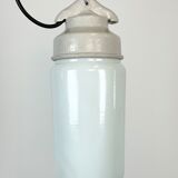 Industrial White Porcelain Pendant Light with Milk Glass, 1970s