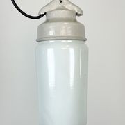 Suspension en porcelaine blanche industrielle avec verre opale, années 1970