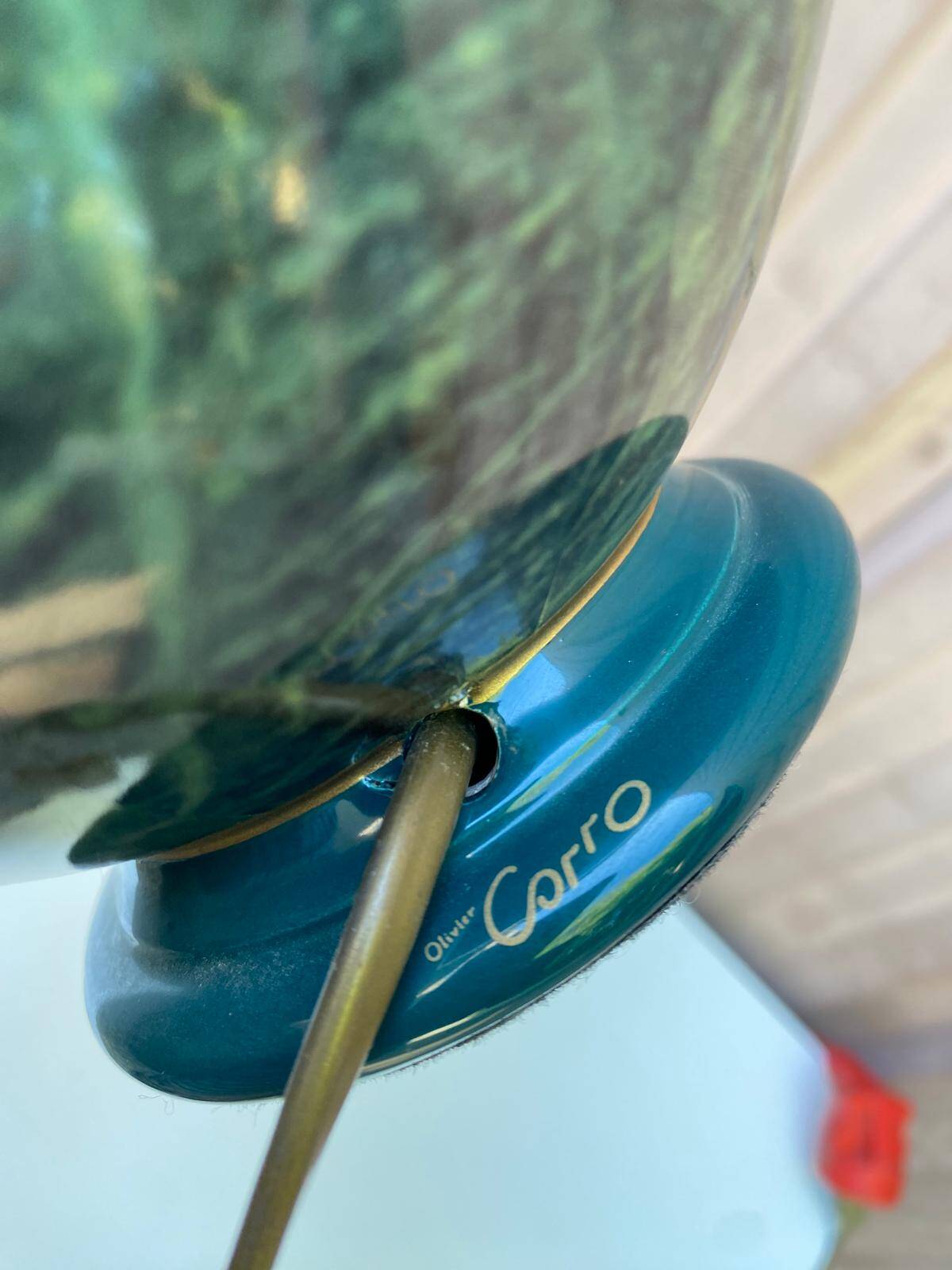 Vintage lamp signed Olivier Corro in green ceramic.