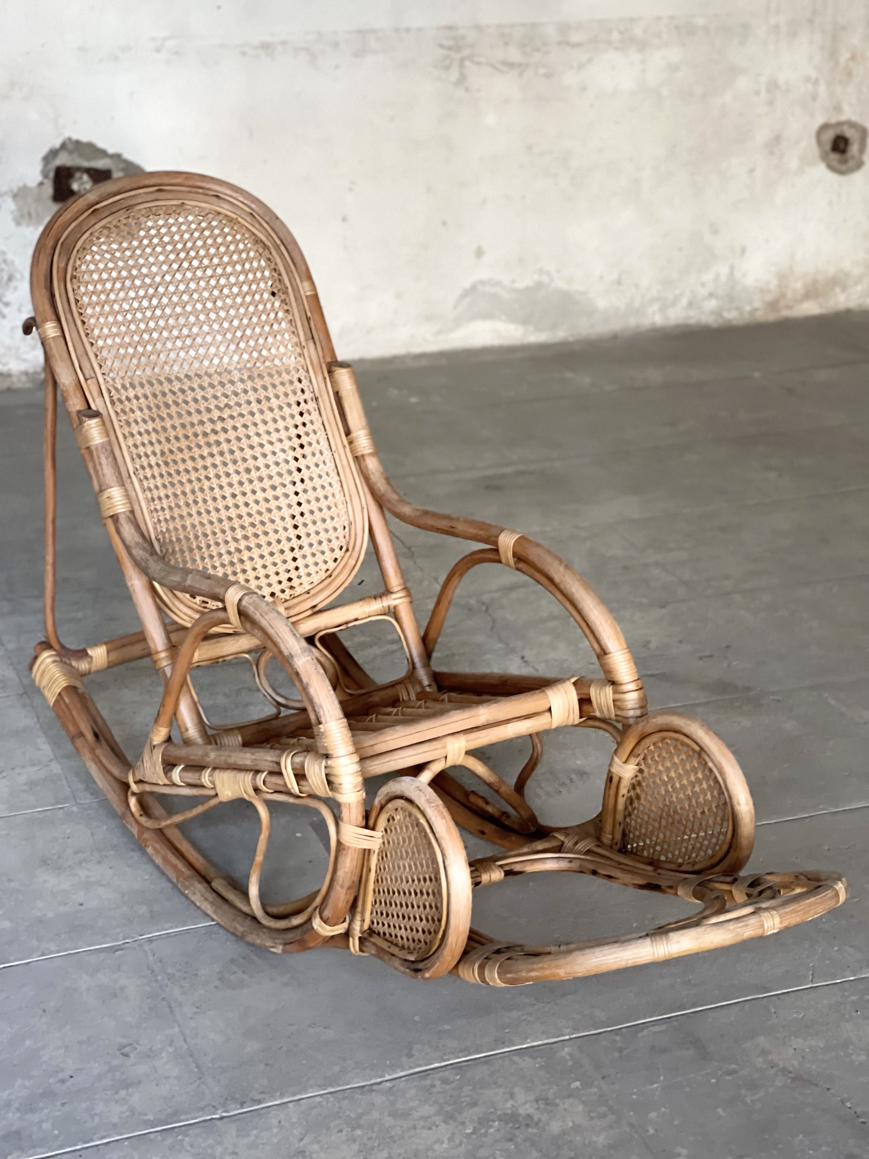 XXL vintage rattan garden armchair or deck chair