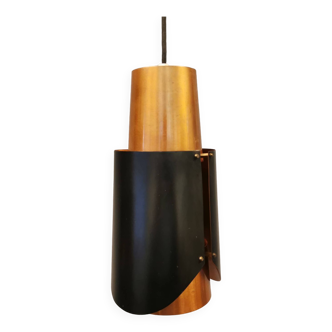 Hanging lamp in copper with a black lacquered metal ring around it 1960s Denmark