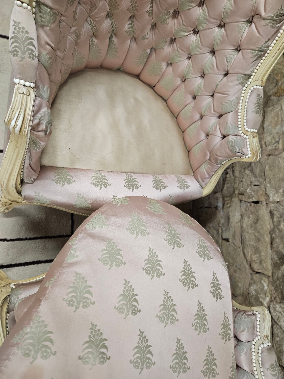 Pair of 1960s silk bergère armchairs